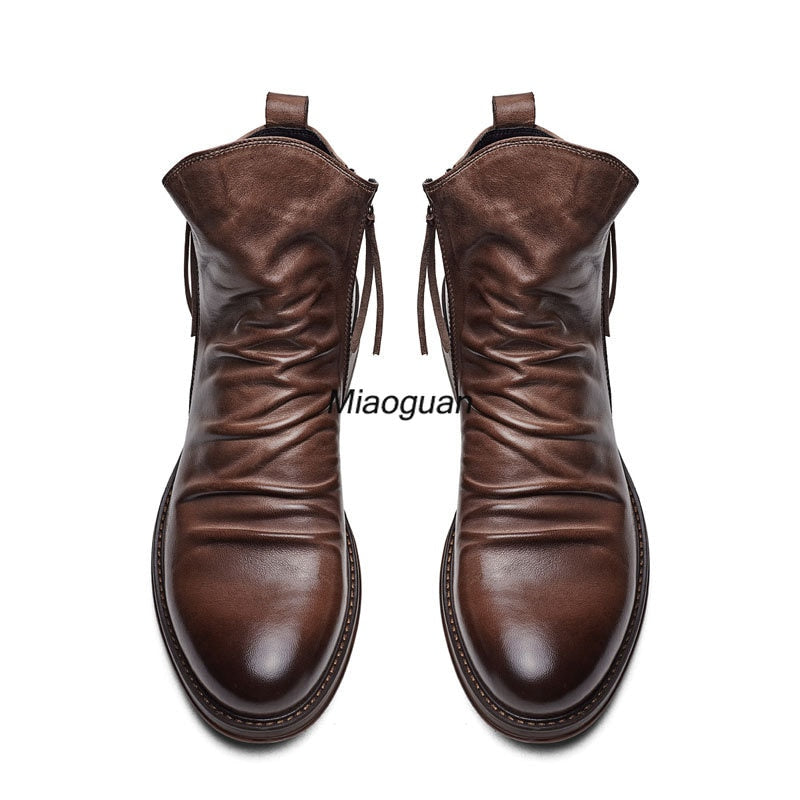 Men PU Leather Chelsea Boots 2023 Fashion High-top Tassel Zip Shoes Spring Autumn Ankle Boots for Men Comfort Plus