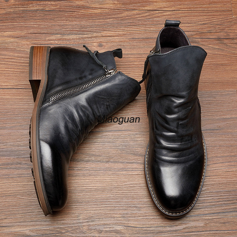 Men PU Leather Chelsea Boots 2023 Fashion High-top Tassel Zip Shoes Spring Autumn Ankle Boots for Men Comfort Plus