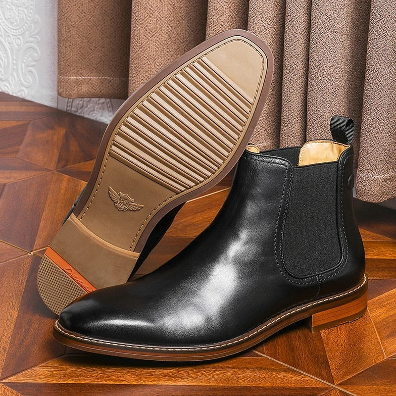 Brand Men Chelsea Boots Work Shoes Genuine Cow Leather Handmade Boot Shoes for Formal Dress Formal Business Party New