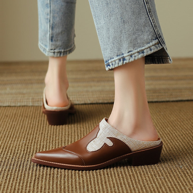 2023 New Fashion Muller Shoes New High-Quality Cowhide Comfortable High Heel Slippers Simple Home Slippers Daily Casual Shoes