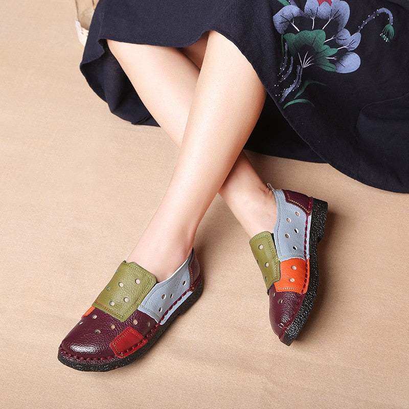 Flats Shoes Women Loafers Women Flats Ballet Casual Flat Shoes Genuine Leather Slip On Round Toe Breathable Woman Moccasins