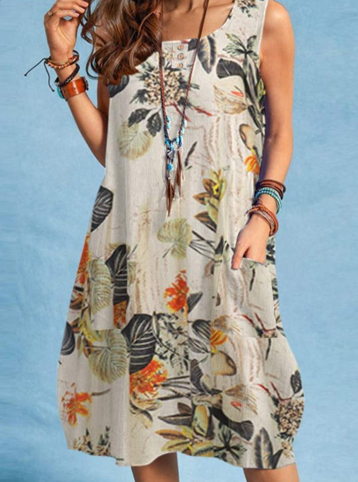 Vintage Floral Printed Sundress Women Summer Sleeveless Knee-length Dress ZANZEA Bohemian Beach Holiday Tanks Vestidos Sarafans
