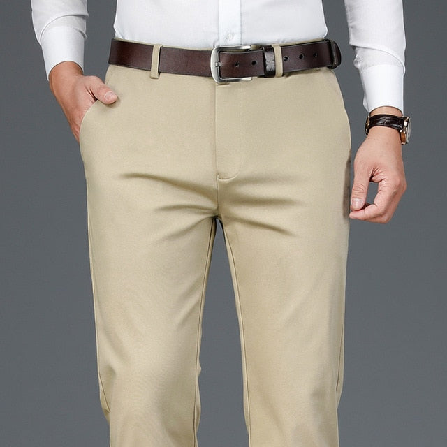 Men's Bamboo Fiber Casual Pants Classic Style Business Fashion Stretch Cotton